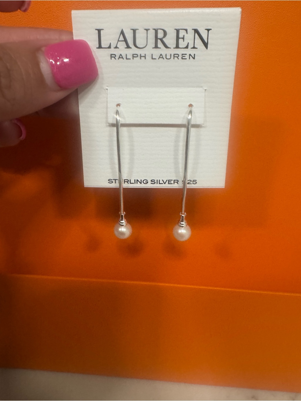 Ralph Lauren Sterling Silver Pearl Drop Earrings - White New